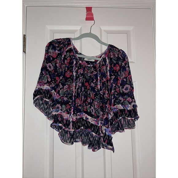 Isabel Marant Étoile Blouse Roxini Floral Print Sheer Navy Blue Pink Women's 34 - Picture 2 of 10